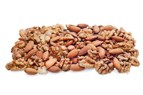 Group of assorted nuts isolated on white background Stock Photos