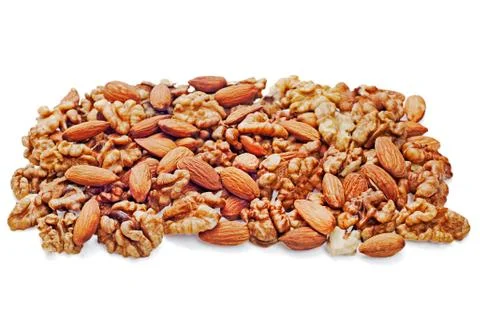 Group of assorted nuts isolated on white background Stock Photos