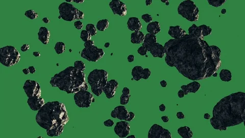 A group of asteroids or meteorites, flying and rotating, and on a white Stock Footage 95546174