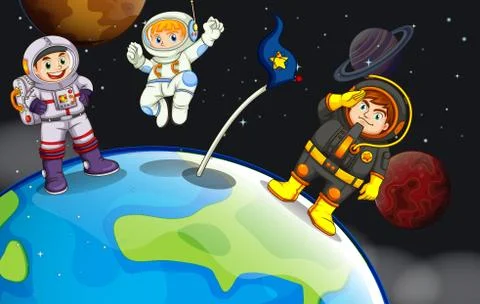 A group of astronauts in the outerspace Stock Illustration