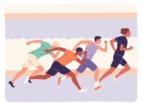 Group of athletes running fast in training or competition Stock Illustration