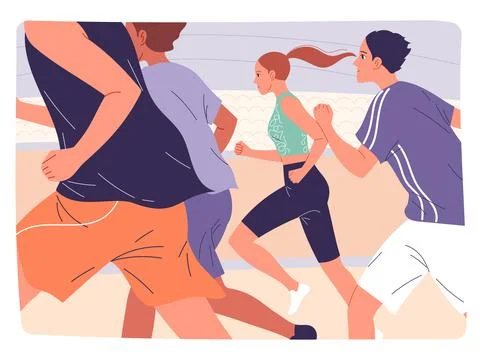 Group of athletes running in the outdoors Stock Illustration