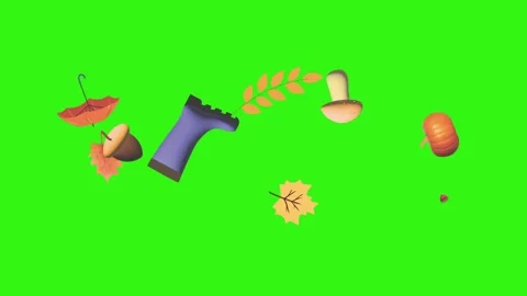Group of autumn elements objects animation on green screen Stock Footage 279399027
