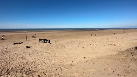 Group of backpackers  walking on the beach pan. Stock Footage 275885880