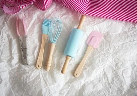 Group of baking set put on background.there are Silicone Spatula,Silicone Bru Stock-Fotos