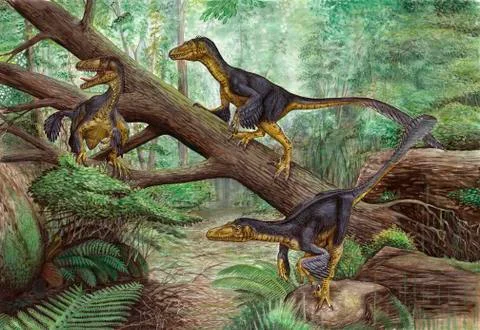 A group of Balaur bondoc in a prehistoric environment. Stock Illustration