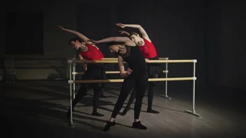 Group ballet training in a dance studio. Stock Footage 237619650