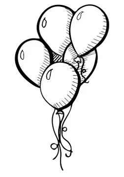 Group of balloons on a string. Hand drawn, isolated on a white background. Stock Illustration