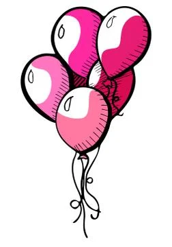 Group of balloons on a string. Hand drawn. Stock Illustration