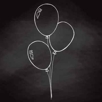 Group of balloons on a string. Hand drawn chalk on the board. Stock Illustration