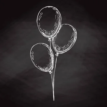 Group of balloons on a string. Hand drawn chalk on the board. Stock Illustration
