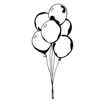 Group of balloons on a string. Hand drawn, isolated on a white background. Illustrazione stock