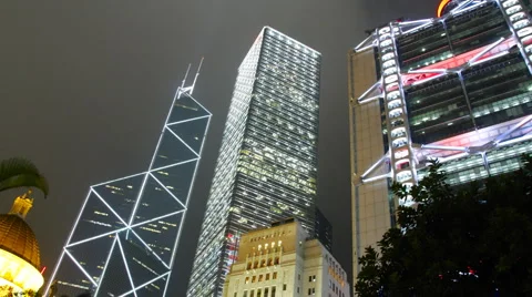 Group of bank buildings at night Stock Footage 1239953