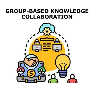 Group based knowledge collaboration strategy concept illustration Stock Illustration