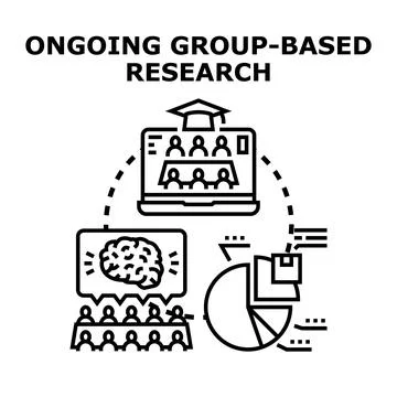 Group based research process with online meeting and data analysis Stock Illustration