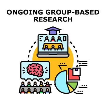 Group based research process with online meeting and data analysis Stock Illustration