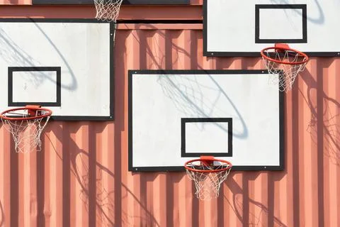 Group basketball baskets with rectangular boards Stock Photos