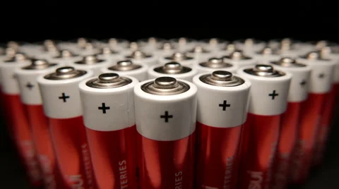 Group of Batteries, Light move on top (Energy) Video stock 44460309