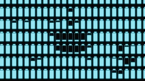 Group of battery cells, fully charged, half charged or empty. Stock Footage 300038164