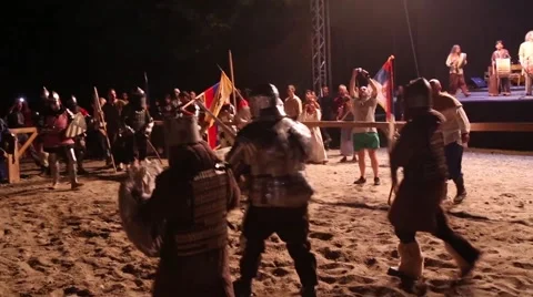 Group battle of knights Stock Footage 56030488
