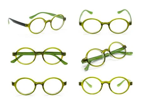 Group of beautiful eyeglass frames isolated on white background. Spectacles.  Stock Photos