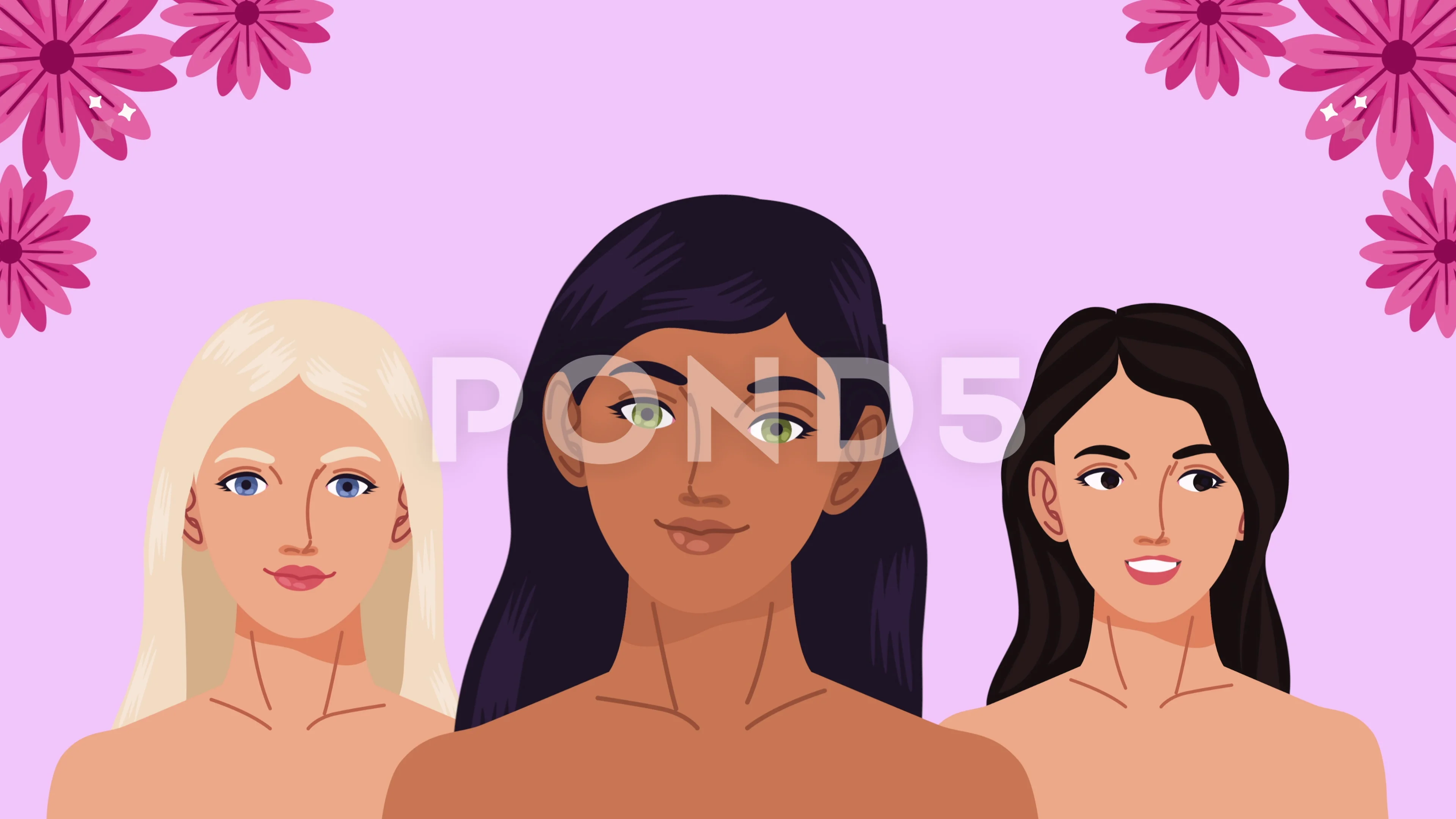 group of beauty girls naked animation