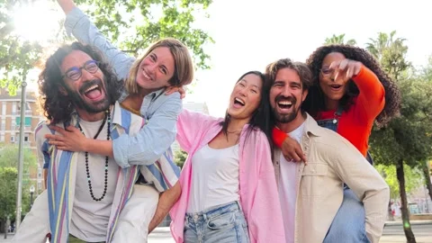 Group of best friends having fun, laughing and smiling taking a selfie portrait Stock Footage 247520987