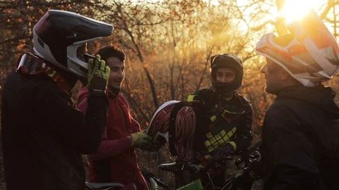 Group of biker friends in the mountain Stock Footage 87483049
