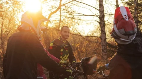 Group of biker friends in the mountain Stock Footage 87483166