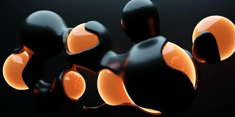 A group of black and orange objects on a black background in a visually striking Stock Illustration