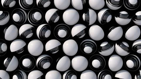 Group of black and white hemispheres and spheres. 3d render. Stock Illustration