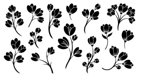 A group of black flower branches on a white background Stock Illustration