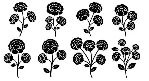 A group of black flowers on stems Stock Illustration