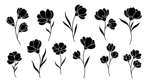 A group of black flowers on stems Stock Illustration