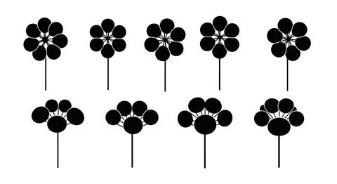 A group of black flowers with thin stems Stock Illustration