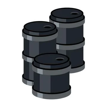 Group of black oil barrels. Vector illustration of crude oil drums Stock Illustration