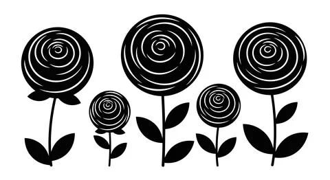 A group of black roses with swirling patterns Stock Illustration