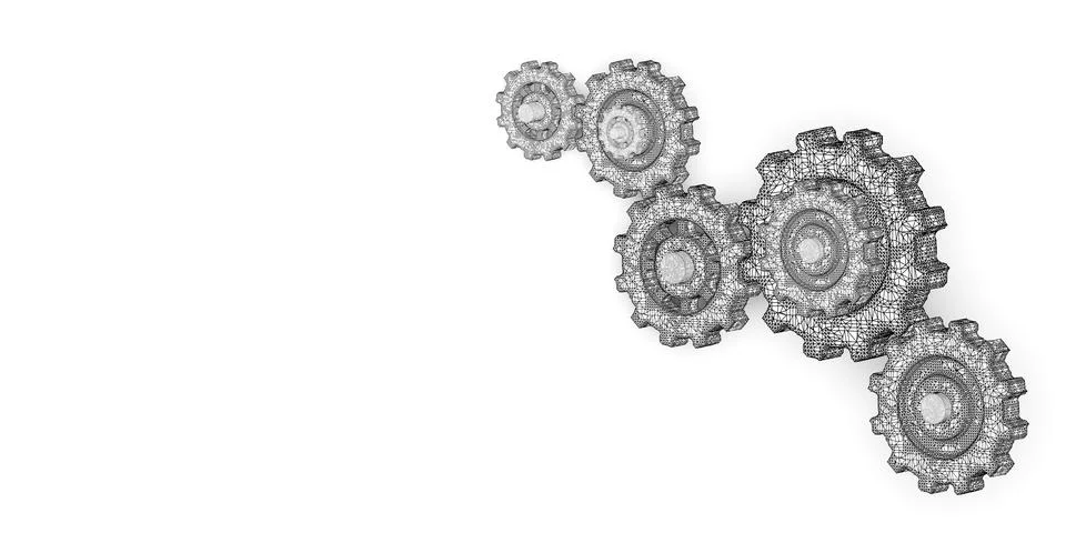 Group of black wireframe gears or cogwheels on white background with copy s.. Stock Illustration
