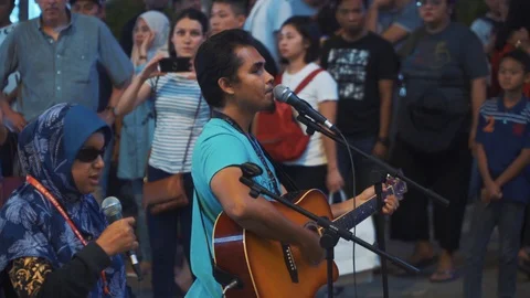 Group of blind community performing busking, street musician Stock-Footage 114814699