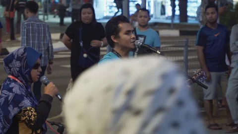 Group of blind community performing busking, street musician Stock Footage 114814712