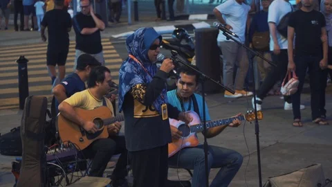 Group of blind community performing busking, street musician Stock Footage 114814883