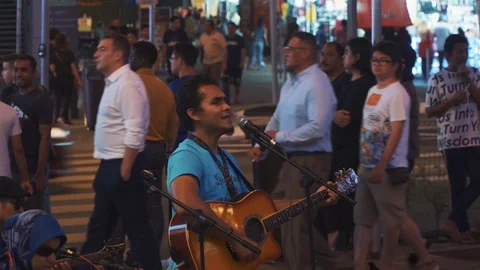 Group of blind community performing busking, street musician Stock Footage 114814942