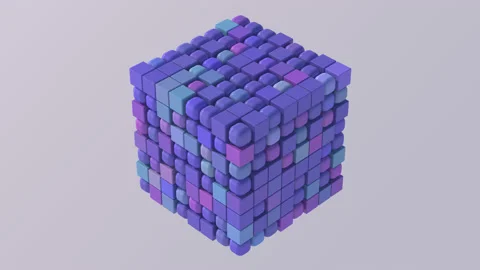 Group of blue and purple cubes and balls morphing. 3d render. Stock Footage 169954711
