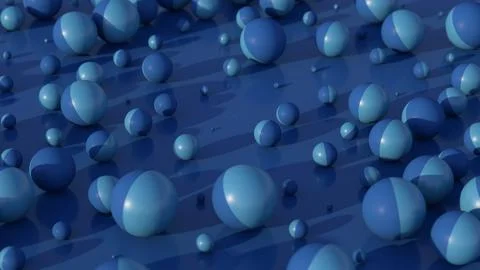 Group of blue balls rolling. Abstract illustration, 3d render. Stock Illustration