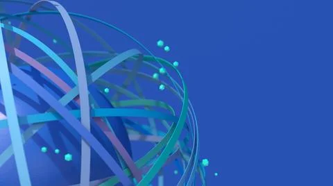 Group of blue circle shapes and blue textured sphere. 3d render. Stock Illustration