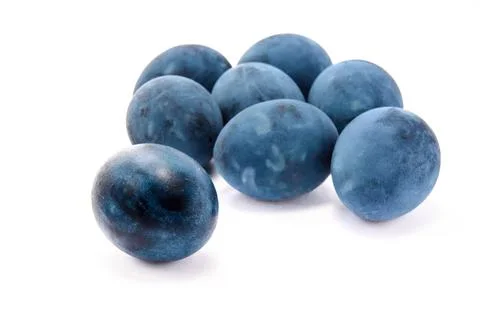 Group of blue painted eggs on a white background Stock Photos