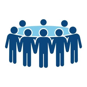 A group of blue people standing in a circle vector Stock Illustration