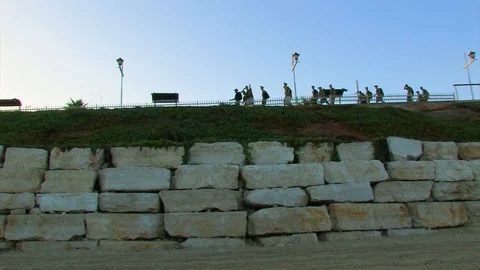 Group on boardwalk Video stock 89480426
