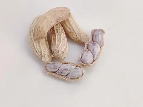 Group of boiled peanuts on a white background. Foto stock