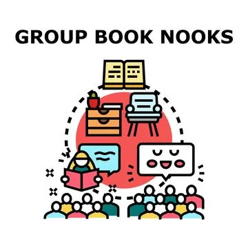 Group book nooks concept for reading discussion Stock Illustration